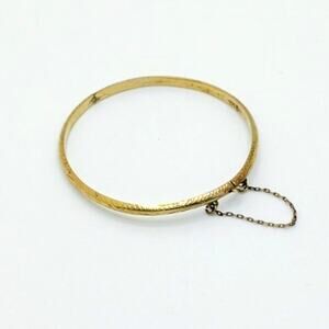 925 Hinged Etched Bangle Bracelet Safety Gold Overlay